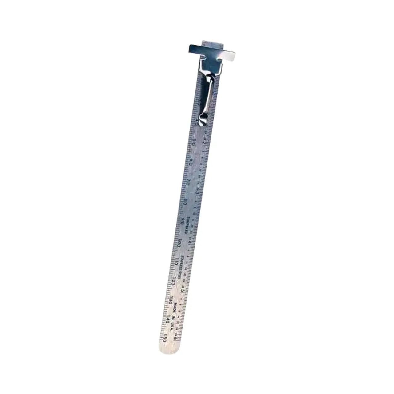 The Go Build 6 in. Pocket Ruler, by The Fastest Way To Build, offers precise depth measurements with both metric and inch graduations; ideal for accuracy and convenience, shown isolated on a white background.
